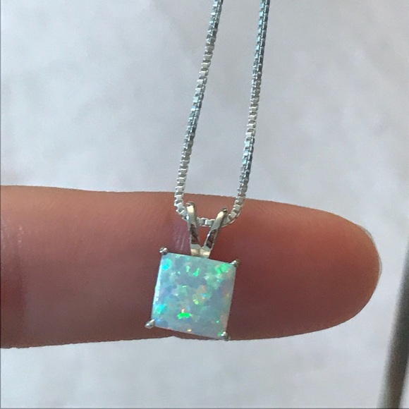 Sterling Silver White Opal Pendant Necklace - Picture 7 of 8